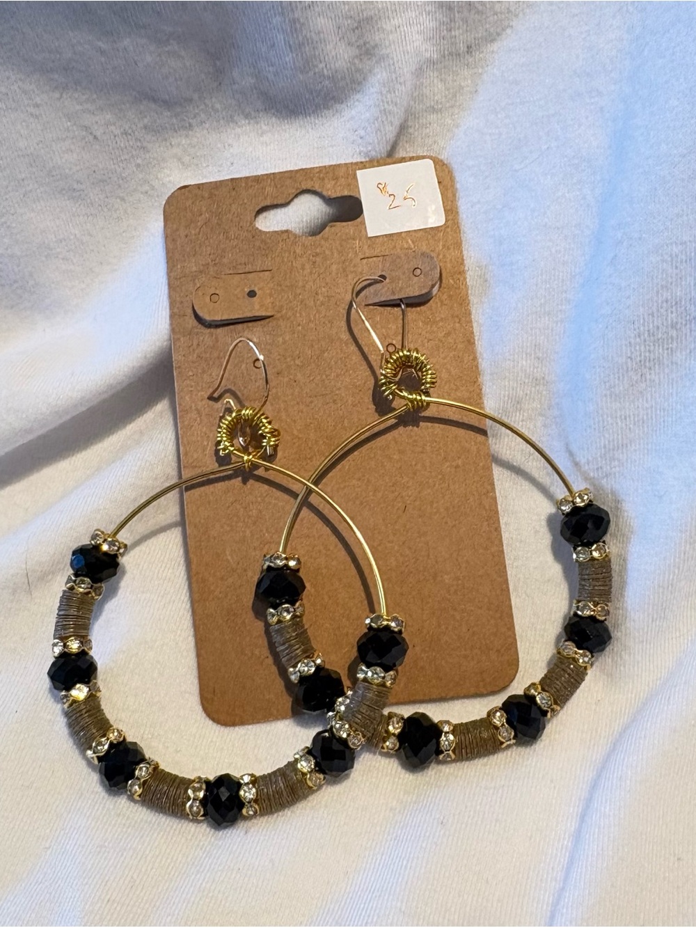 Gold Hoop Earrings with Black Beads